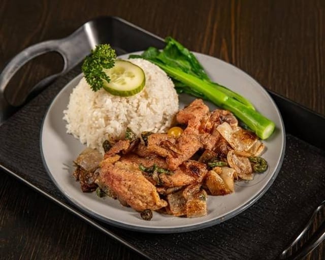 Garlic Scallion Pork Chop over Rice.